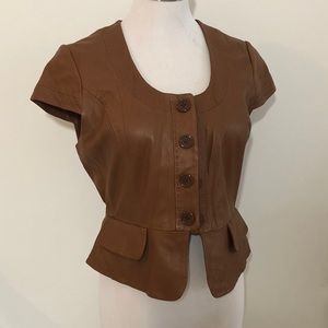 BCBG MAXAZRIA BROWN SHORT SLEEVE LEATHER JACKET